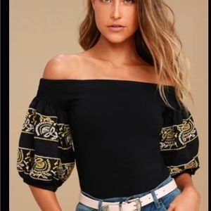 Free people “Rock With it” embroidered off the shoulder top